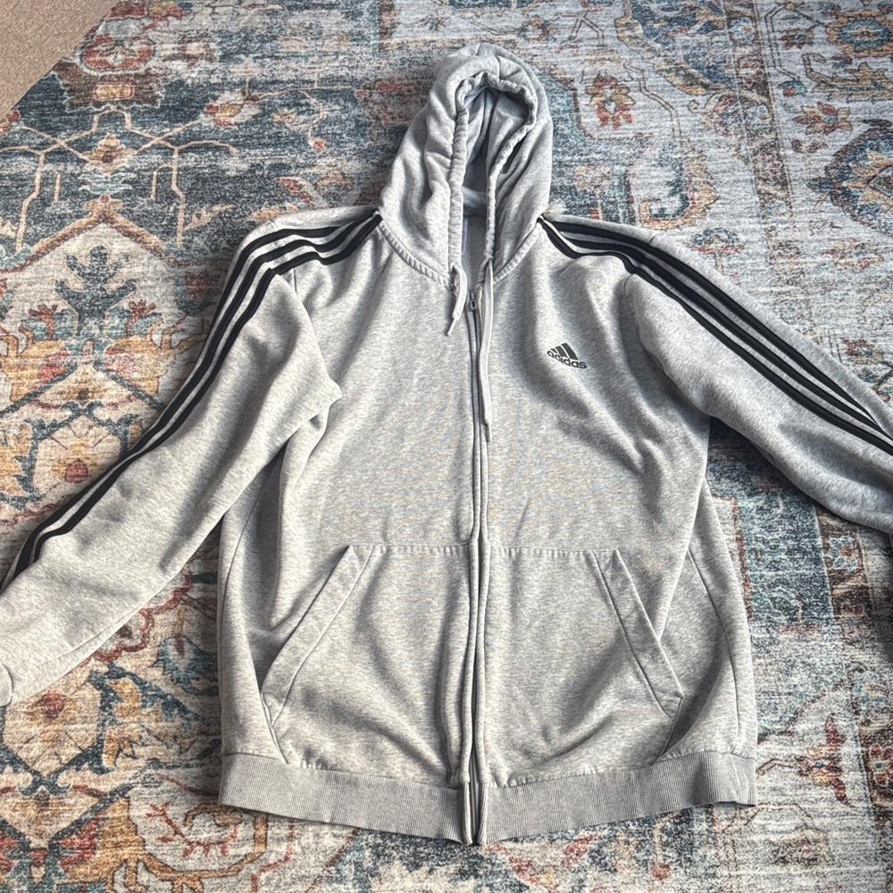Adidas Gray Zip-Up Hoodie with Black Accents